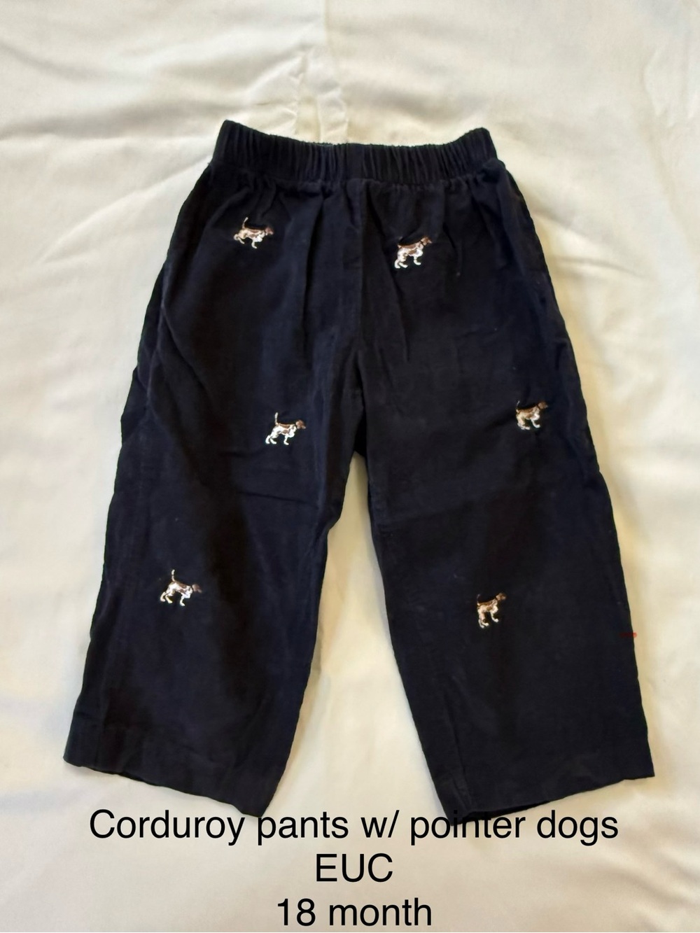 Corduroy Navy Kids Pants with Pointer Dog Embroidery